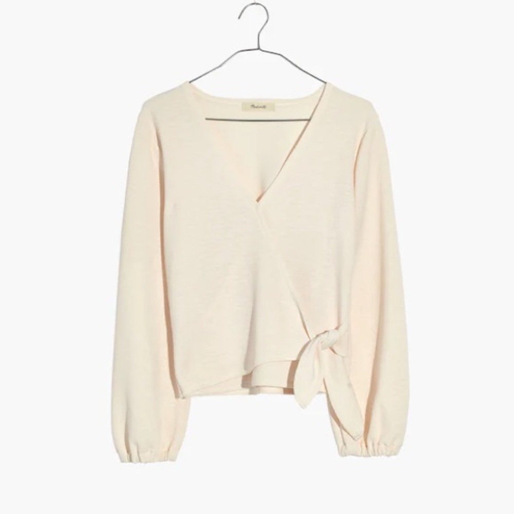New Madewell Texture & Thread Crepe Wrap Top Cream Ivory Off-White Size S - Picture 4 of 9